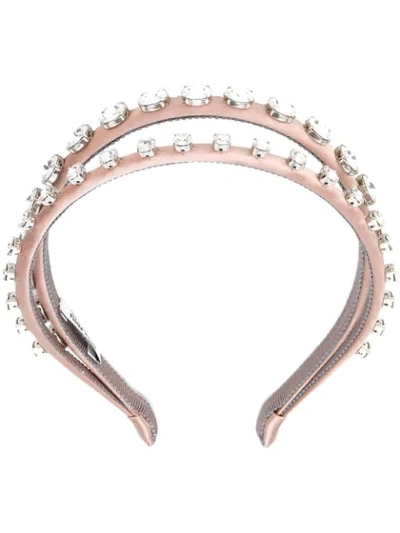 Miu Miu Crystal-embellished Double Headband In Pink