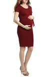 Kimi And Kai Lana Ruched Maternity Dress In Wine