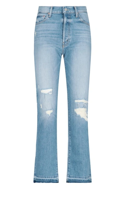 Mother Rider High Waist Distressed Jeans In Blue
