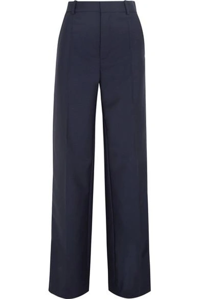 Joseph Ferdy Wool And Mohair-blend Wide-leg Pants In Navy