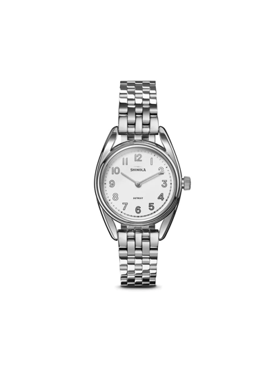 Shinola Silvertone Derby Watch In White/silver