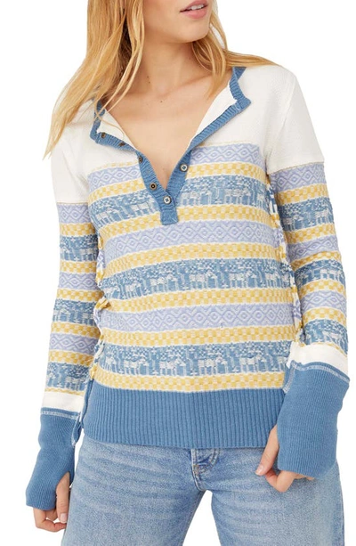 Free People To The Woods Stripe Henley Sweater In Light Combo