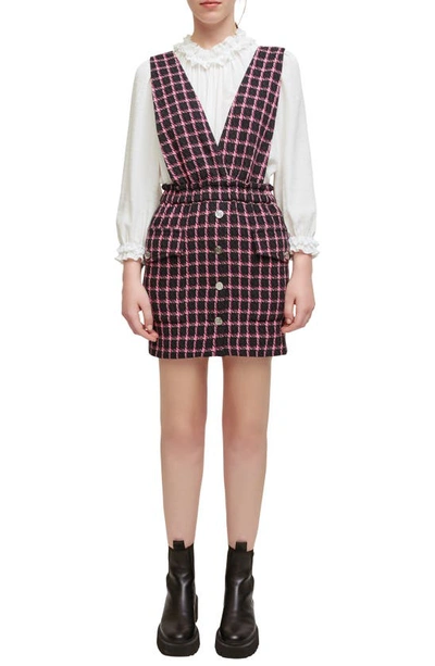 Maje Womens Roses Ritrite Checked Strap Woven Mini Dress 10 In Fuchsia