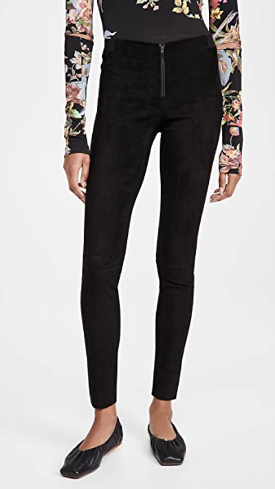 Alice And Olivia Front Zip Suede Leggings In Black