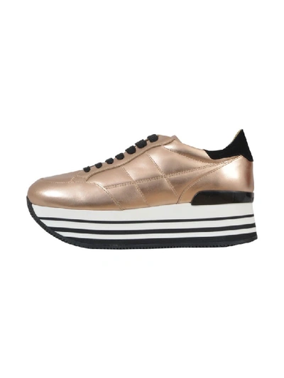 Hogan Maxi H222 Sneakers In Metallic-effect Leather In Gold