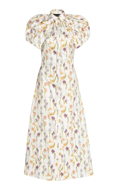 Brandon Maxwell Iris Open-back Floral-print Cotton Midi Shirt Dress In Multi