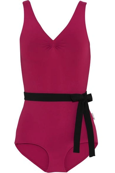 Ballet Beautiful Belted Ruched Stretch-jersey Leotard