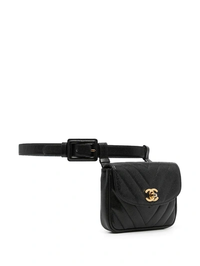 Pre-owned Chanel 1992 V-stitch Belt Bag In Black