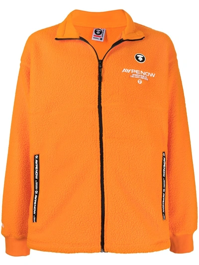 Aape By A Bathing Ape Embroidered-logo Zip-up Fleece Sweatshirt In Orange