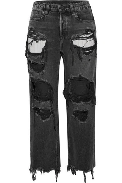 Alexander Wang Rival Cropped Distressed High-rise Straight-leg Jeans In Grey Aged