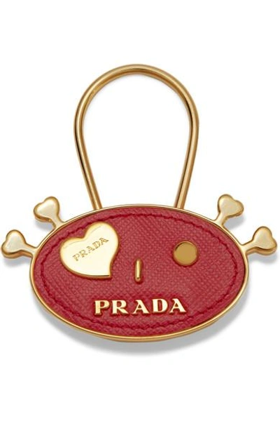 Prada Embellished Textured-leather Keychain In Red