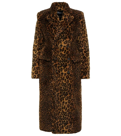 Balenciaga Hourglass Double-breasted Leopard-print Faux Fur Coat In Beige/brown