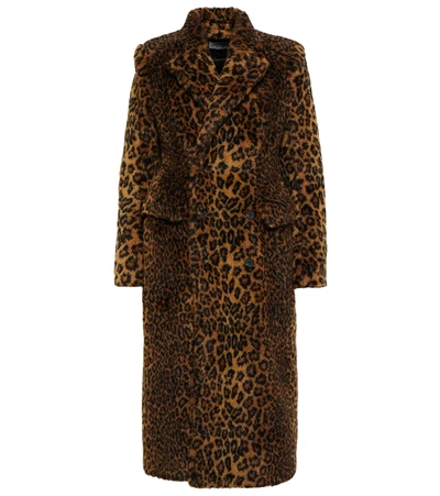 Balenciaga Hourglass Double-breasted Leopard-print Faux Fur Coat In Beige Brown