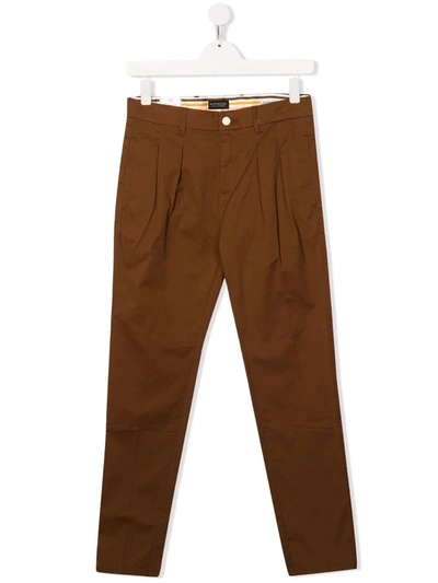 Scotch & Soda Teen Pleated Tapered-leg Chinos In Brown