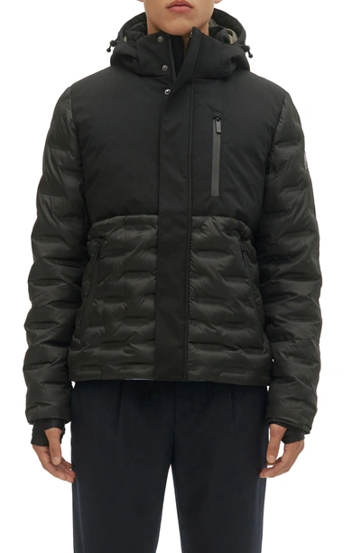 Noize Dawson Mixed Media Hooded Puffer Jacket In Black