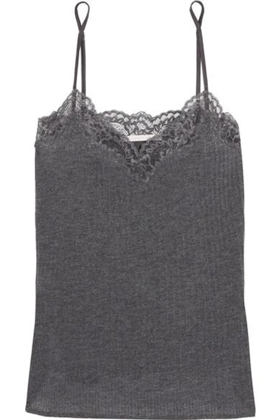 Stella Mccartney Lily Blushing Lace-trimmed Ribbed-knit Camisole In Charcoal