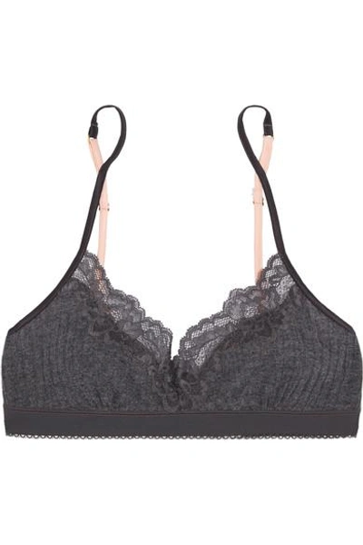 Stella Mccartney Lily Blushing Lace-trimmed Ribbed-knit Soft-cup Triangle Bra In Charcoal