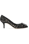 Dolce & Gabbana Crystal-embellished Corded Lace And Mesh Pumps In Black