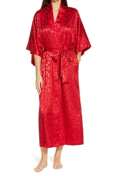 Natori Decadence Leopard Jacquard Satin Robe In Brocade Red