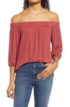 Loveappella Off The Shoulder Top In Terracota