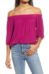 Loveappella Off The Shoulder Top In Magenta
