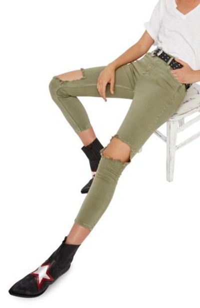 Free People High Rise Busted Knee Skinny Jeans In Moss