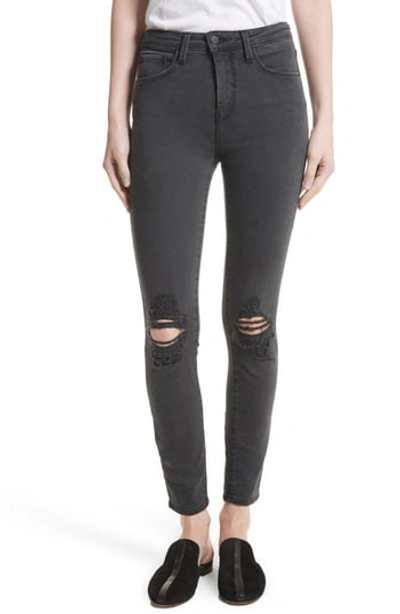 L Agence Margot High-rise Skinny Ankle Jeans With Holes In Coal Destruct