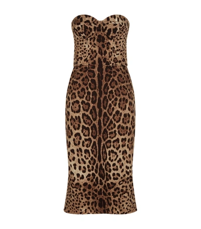 Dolce & Gabbana Leopard Print Silk Bustier Dress In Multi