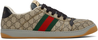 Gucci Screener Gg Logo Taupe Leather Sneakers In Nude & Neutrals