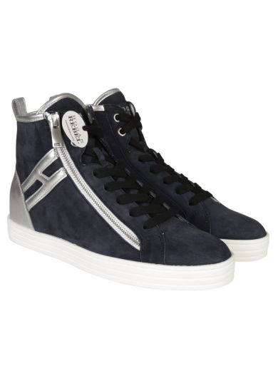 Hogan High Rebel Sneaker With Back And H Silver Blue Suede | ModeSens