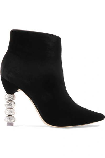 Sophia Webster Coco Crystal-embellished Velvet Ankle Boots In Black