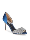 Badgley Mischka Maria Embellished D'orsay Pumps In Navy Satin