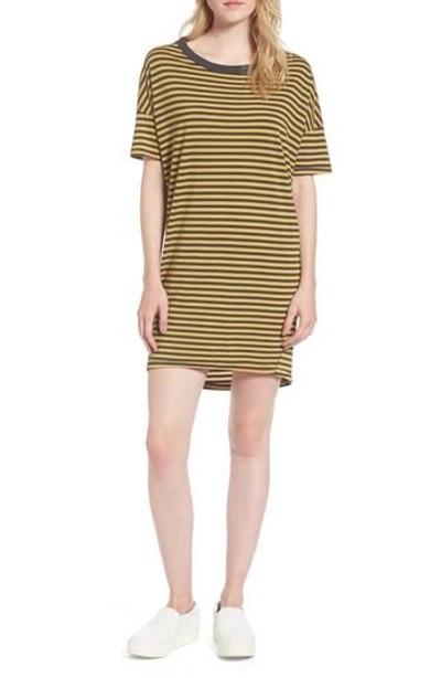 Stateside Mustard Stripe T-shirt Dress In Charcoal