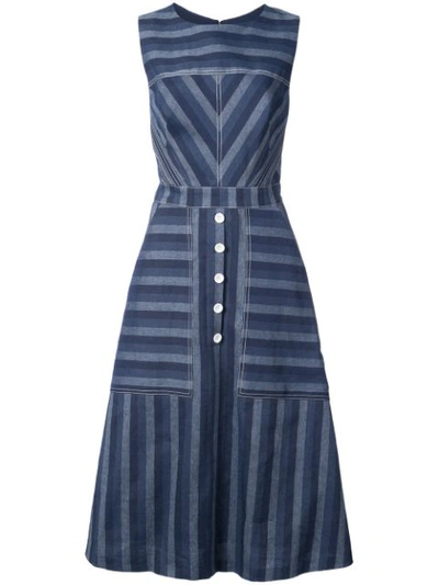 Carolina Herrera Sleeveless Mix-stripe Midi Dress In Navy Stripe