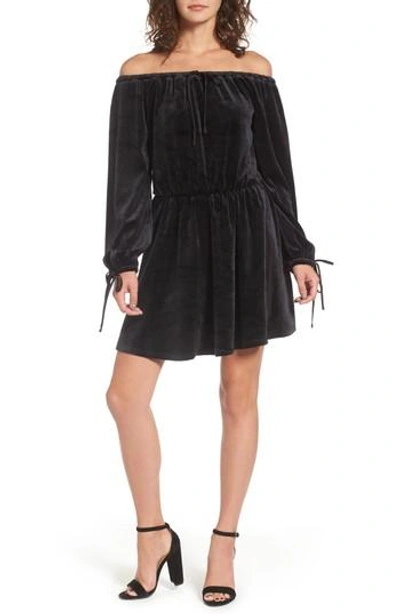 Juicy Couture Track Off The Shoulder Velour Dress In Pitch Black