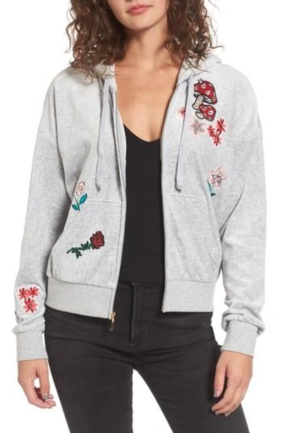 Juicy Couture Sunset Velour Track Zip Hoodie In Silver Lining