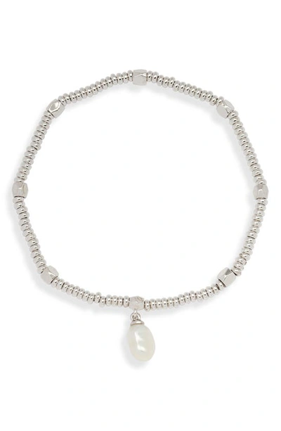 Kendra Scott Lindsay Imitation Pearl Stretch Bracelet In Rhodium White Pearl