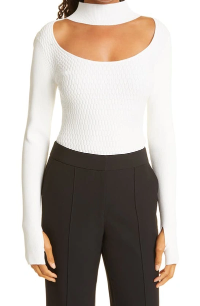 Milly Ribbed Half Moon-neck Sweater In Ecru