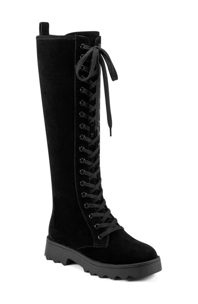 Aerosoles Star Lace Up Suede Boot In Black Suede