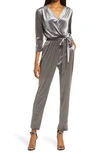 Fraiche By J Velvet Tie Waist Jumpsuit In Charcoal