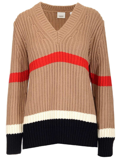 Burberry Icon Stripe Knitted Jumper In Brown