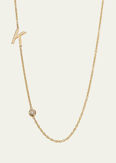 Zoe Lev Jewelry 14k Gold Asymmetrical Initial With Bezel Diamond Necklace