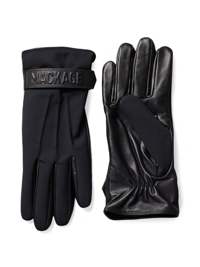 Mackage Fabric And Leather Logo Gloves In Black