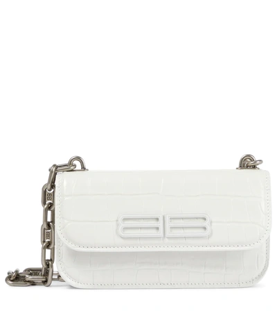 【BALENCIAGA】 SMALL CROCODILE BB GOSSIP CROSSBODY BAG Balenciaga Gossip Small Bag Crocodile Embossed in white