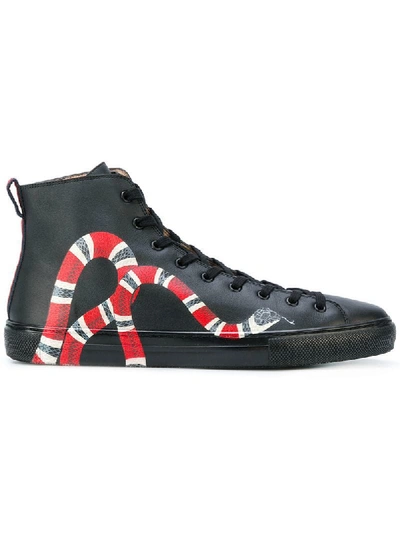 Gucci Major Snake-embellished Leather Sneakers In Black