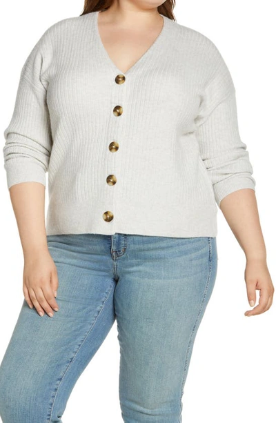 Madewell Cameron Ribbed Coziest Yarn Cardigan Sweater In Heather Smoke