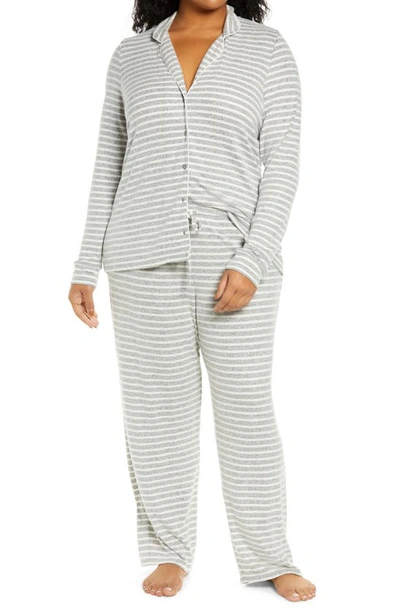 Nordstrom Brushed Hacci Pajamas In Grey Pearl Marl Stripe