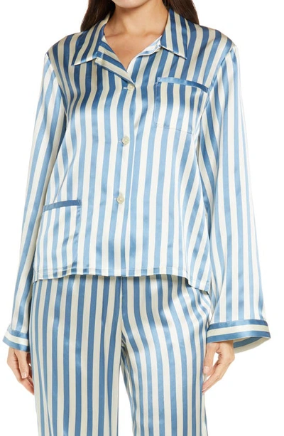 Morgan Lane Ruthie Striped Silk Pyjama Top In Periwinkle