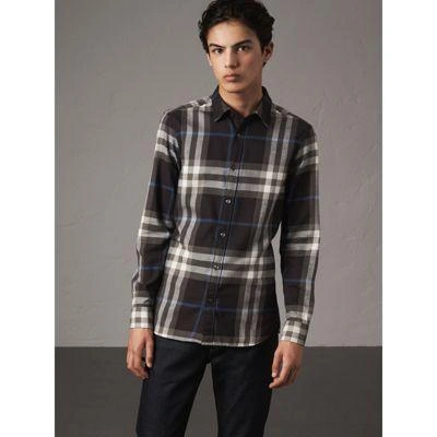 Burberry Checked Cotton-flannel Shirt In Black