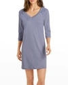 Hanro Pure Essence Raglan Three-quarter Sleeve Cotton Short Gown In Blue Granite